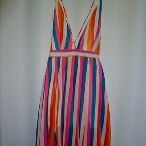 Multicolor Striped V-Neck Dress
